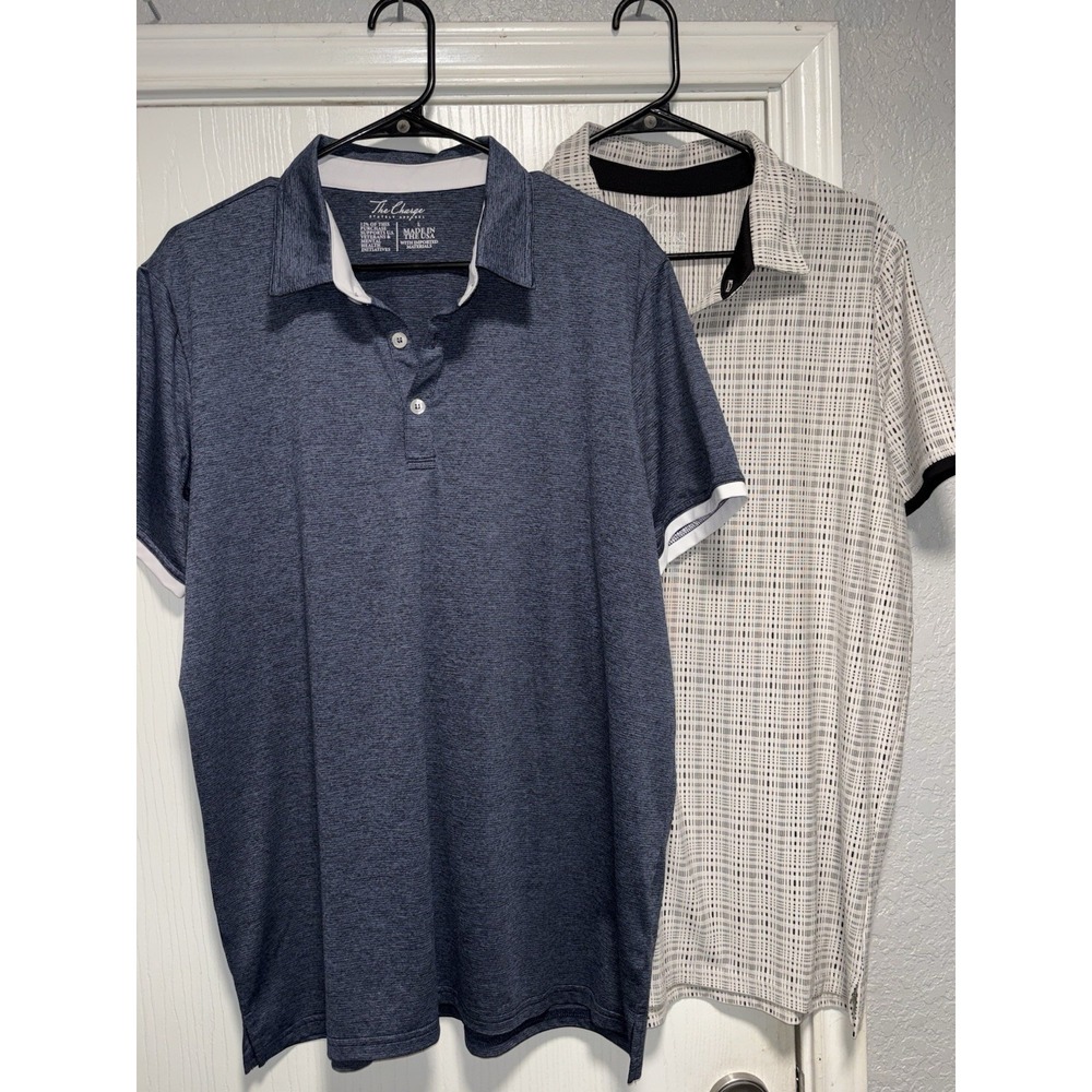 The Charge‎ Stately Apparel Lot Of 2 Polos Golf Performance Blue White Large